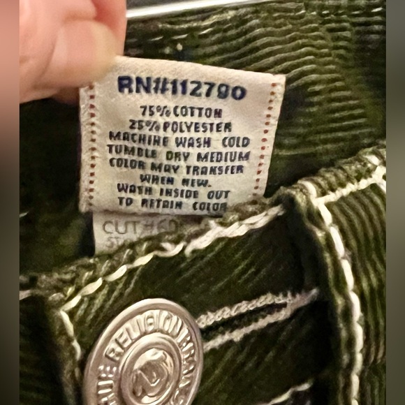 True Religion corduroy, olive green women's jeans. Size 26 - Picture 4 of 6